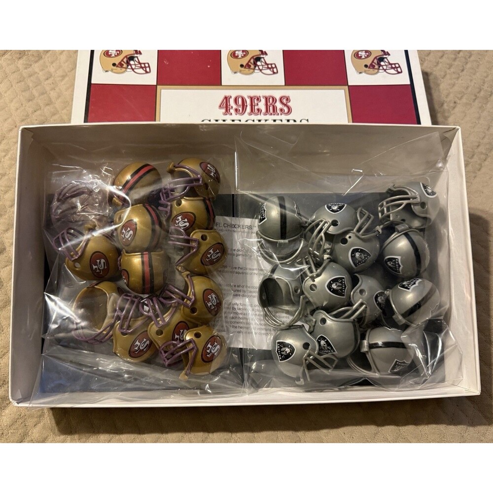 NFL 49ers & Raiders Mini Football Helmets Checkers Board Game * 767345122551